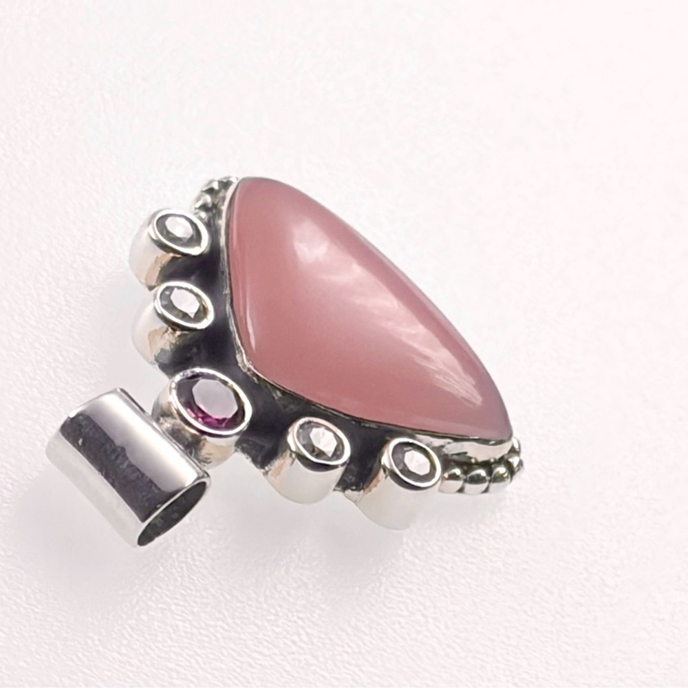 Sterling Silver 925 Rhodolite Garnet Pink Opal Pendant Southwest Boho New - Picture 4 of 6
